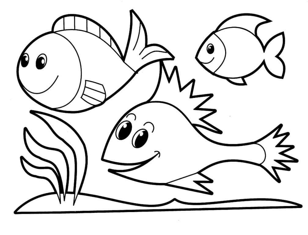 Desenho de Peixes Sorridentes para Colorir