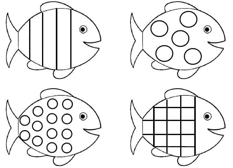 Desenho de Quatro Peixes para Colorir