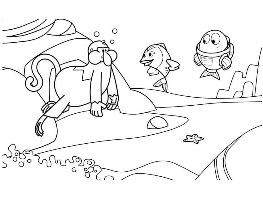 Desenho de Peixonauta e Seus Amigos Conversando para Colorir
