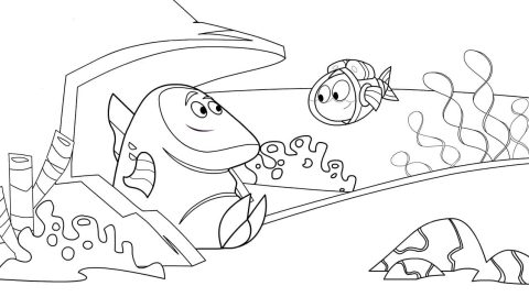 Desenho Pdf de Peixonauta e Seu Amigo Brincando para Colorir