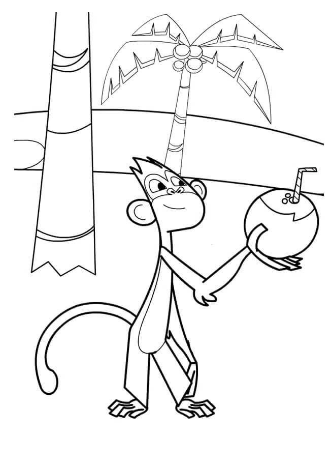 Desenho Pdf do Zico Bebendo Água de Coço na Praia de Peixonauta para Colorir
