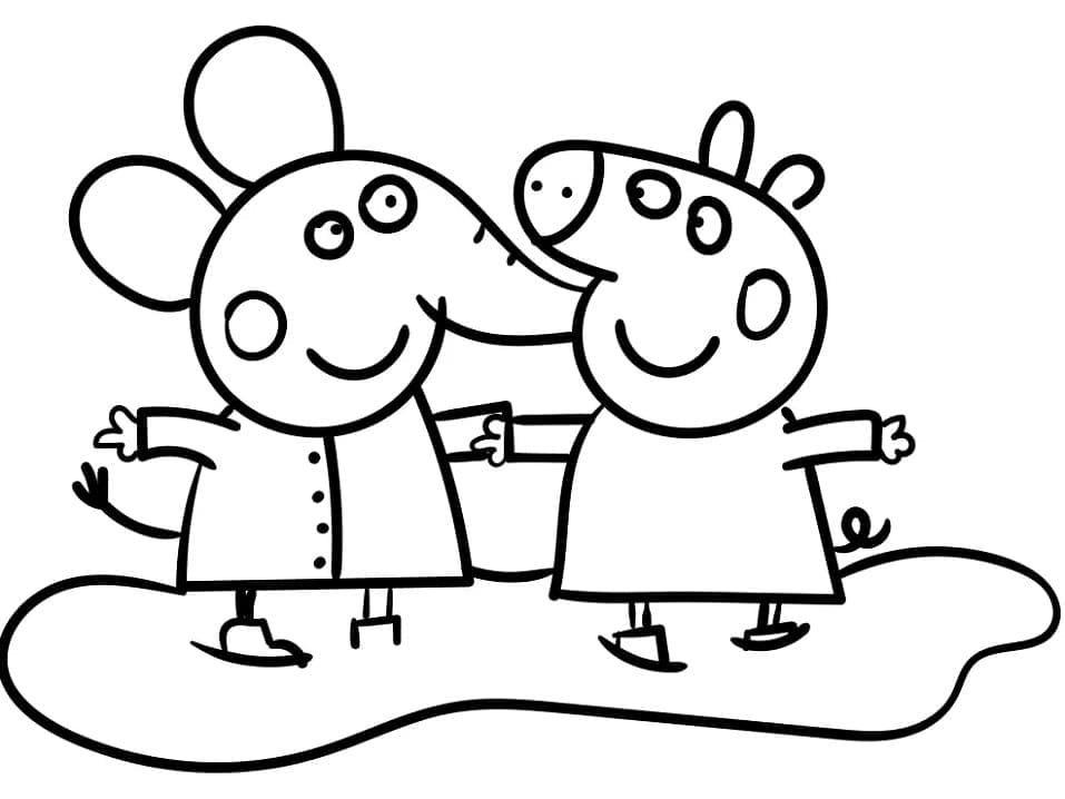 Desenho de Emily Elefante e Peppa Pig para Colorir