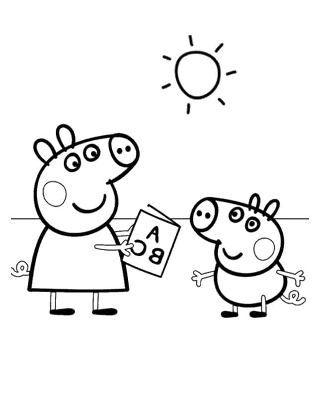 Desenho de Peppa Pig Estudando para Colorir