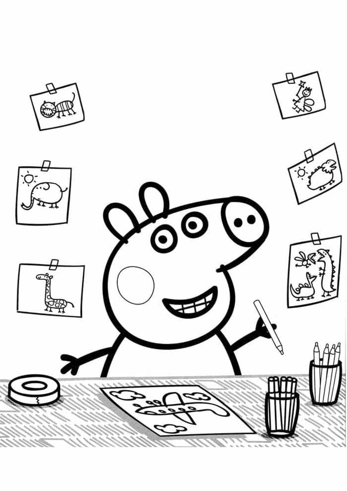 Desenho de Peppa Pig Sorridente para Colorir
