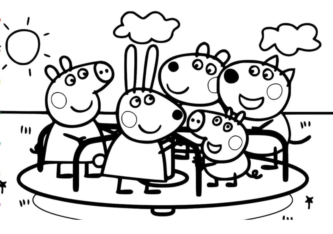 Desenho de Peppa Pig com Amigos para Colorir