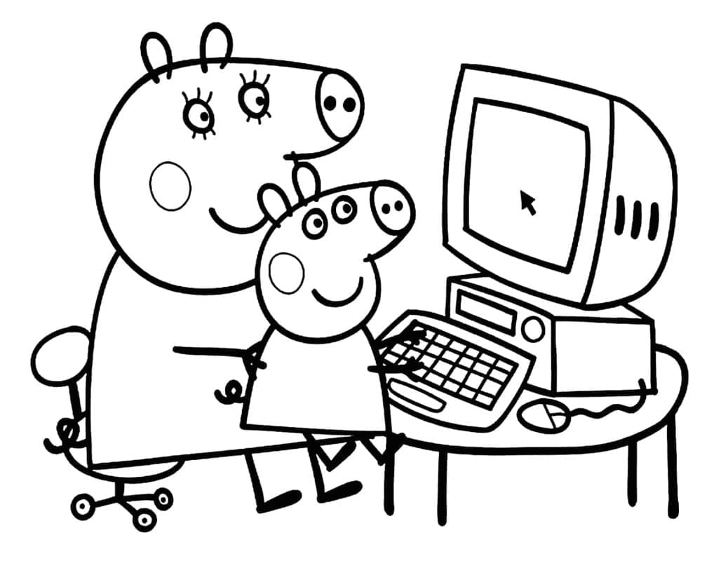 Desenho de Peppa Pig com Computador para Colorir