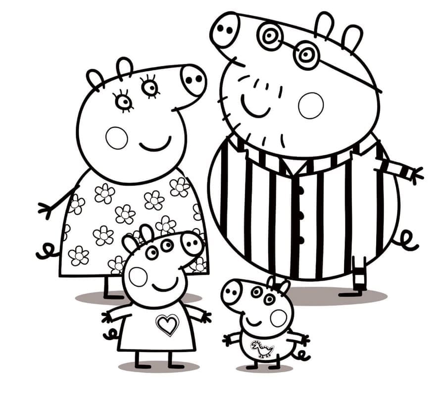 Desenho de Peppa Pig com Família para Colorir