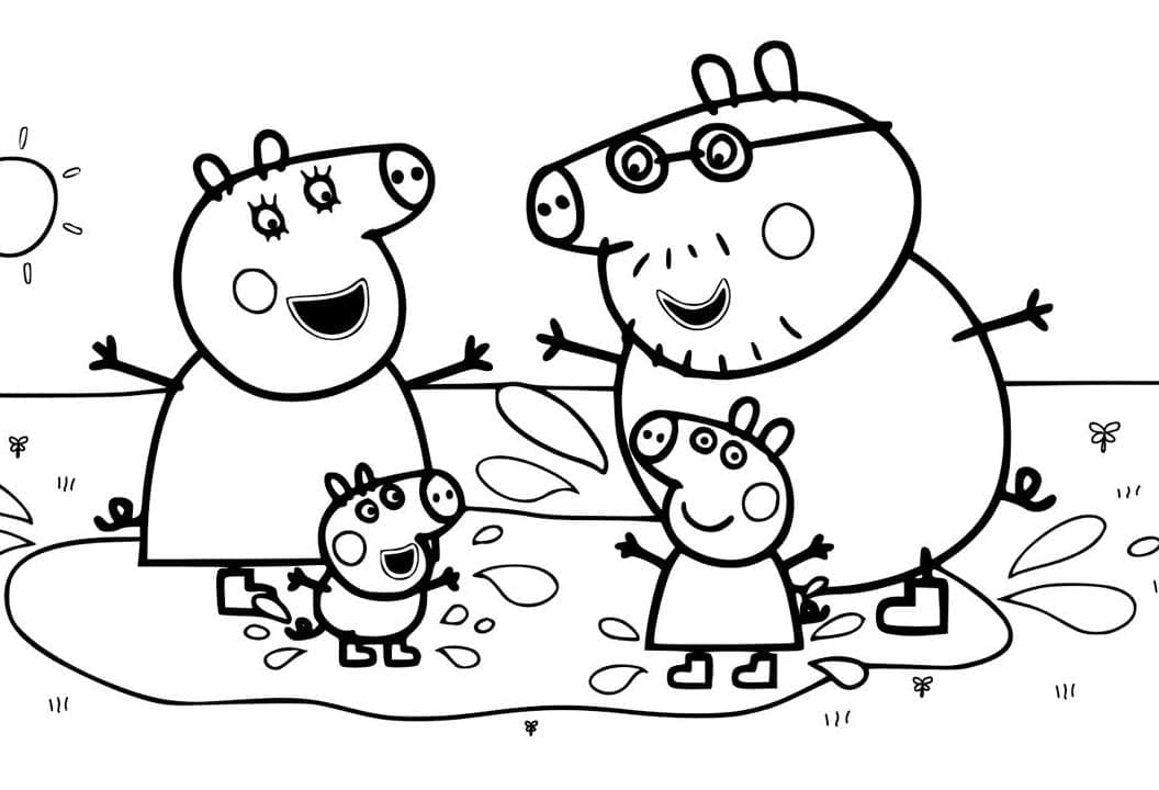 Desenho de Peppa Pig e Família para Colorir