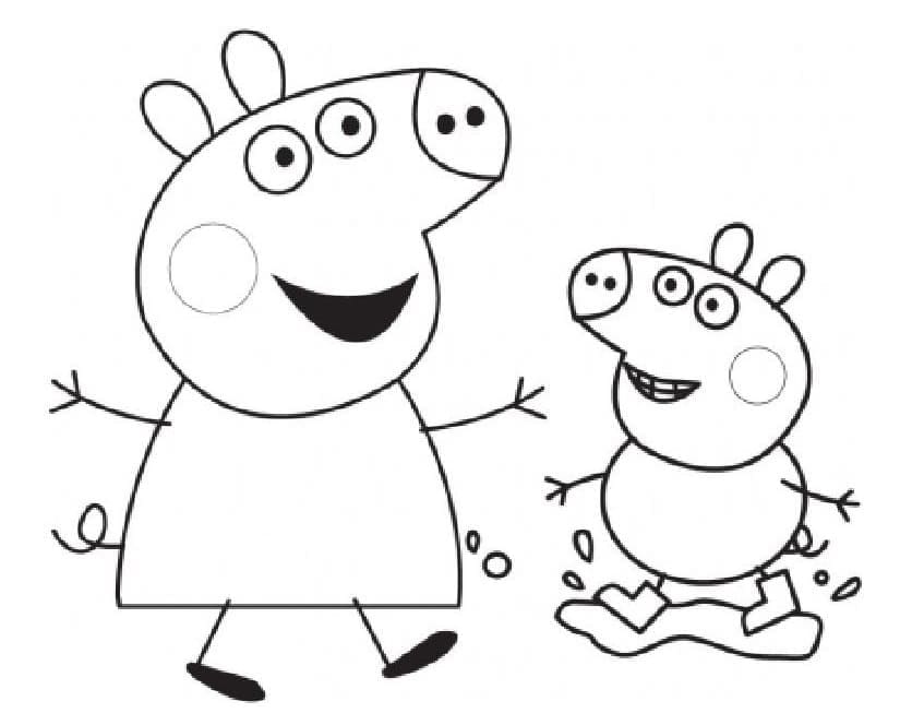 Desenho de Peppa Pig e George Pig para Colorir