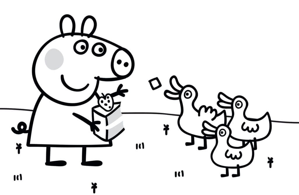 Desenho de Peppa Pig e Patos para Colorir