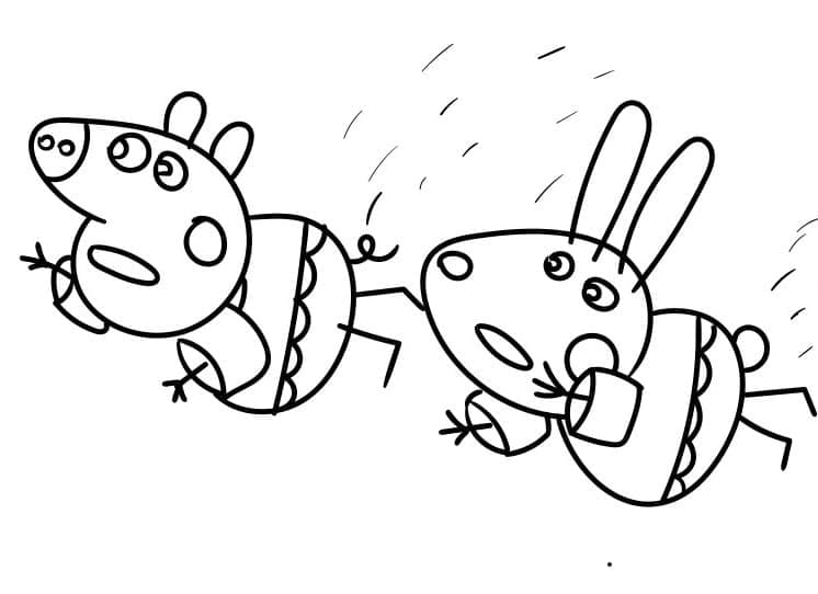 Desenho de Peppa Pig e Rebecca Coelha para Colorir