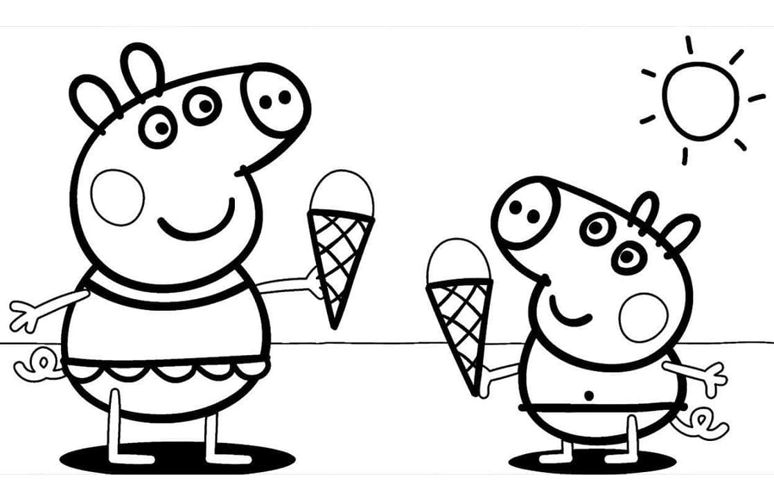Desenho de Peppa Pig e Sorvete para Colorir