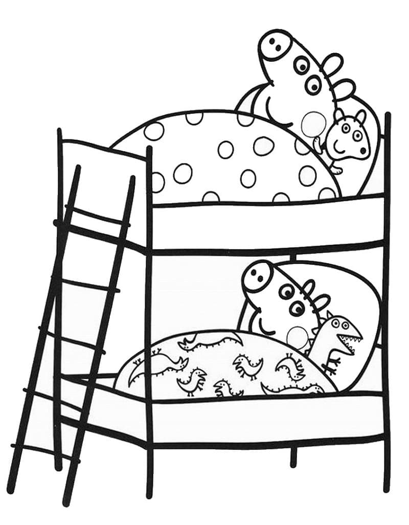 Desenho de Peppa Pig na Cama para Colorir