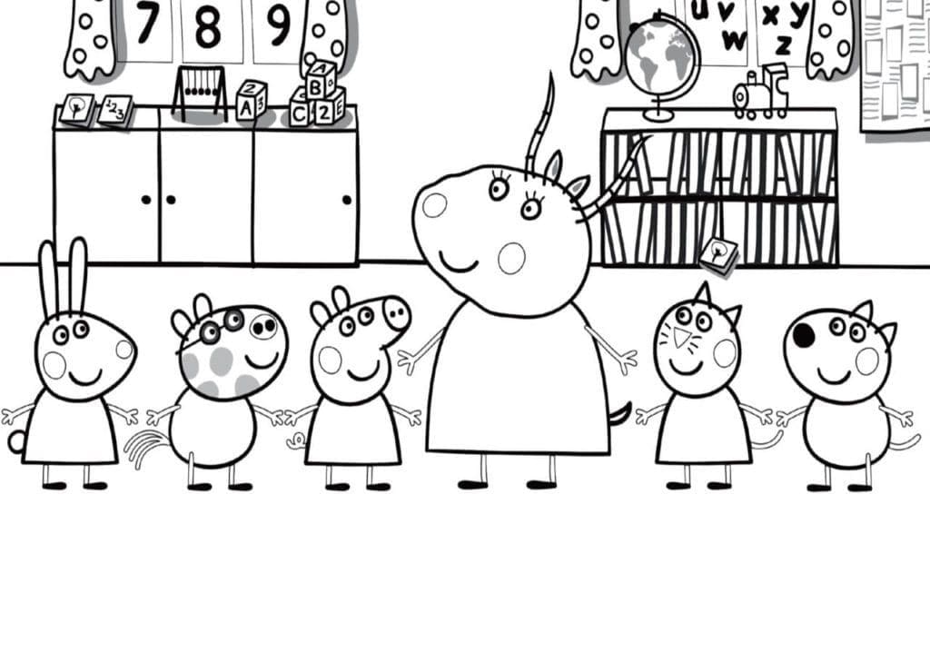 Desenho de Peppa Pig na Escola para Colorir