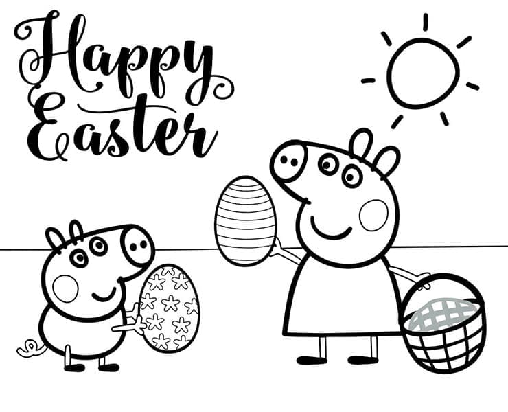 Desenho de Peppa Pig na Páscoa para Colorir