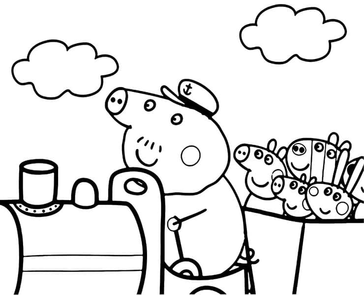 Desenho de Peppa Pig no Trem para Colorir