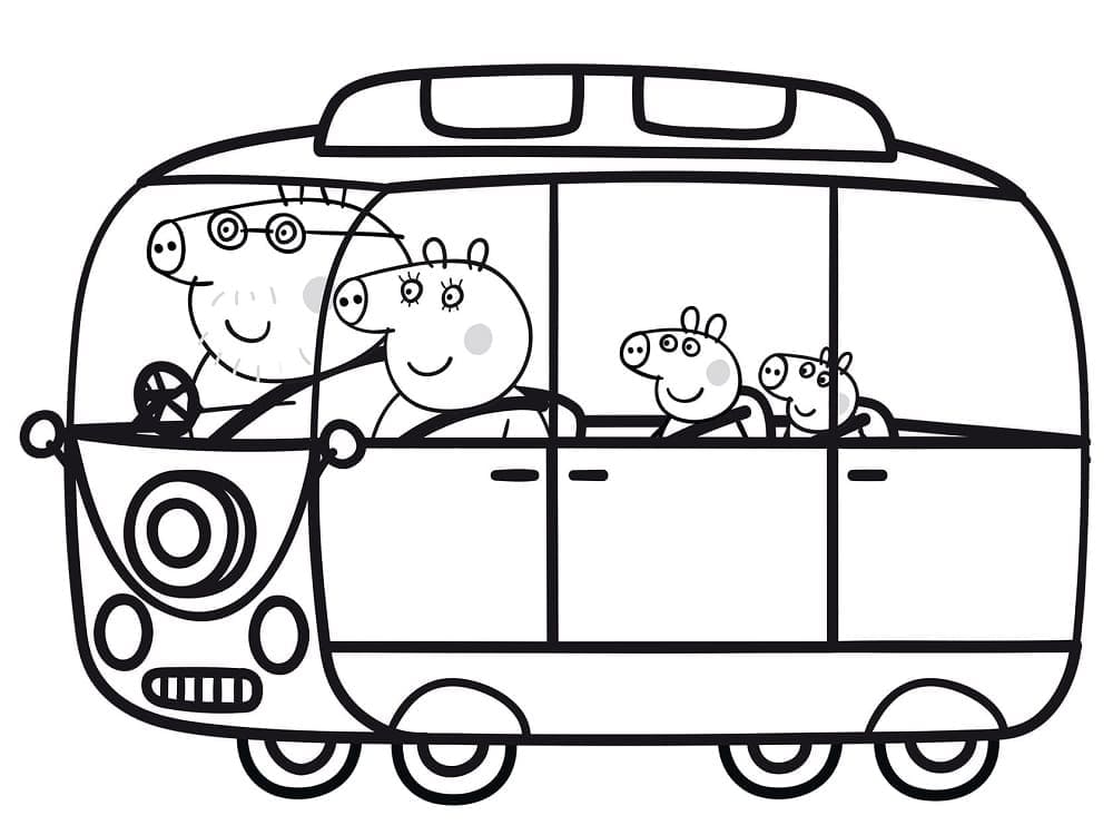 Desenho de Peppa Pig no Ônibus para Colorir