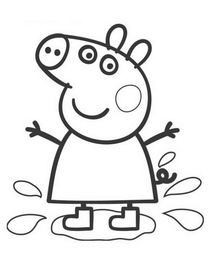 Desenho da Peppa Pig Pulando em Poça de Água de Chuva para Colorir