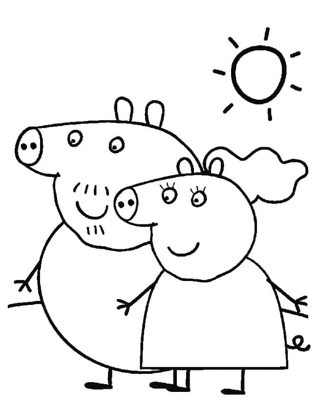 Desenho de Papai e Mamãe Pig para Colorir
