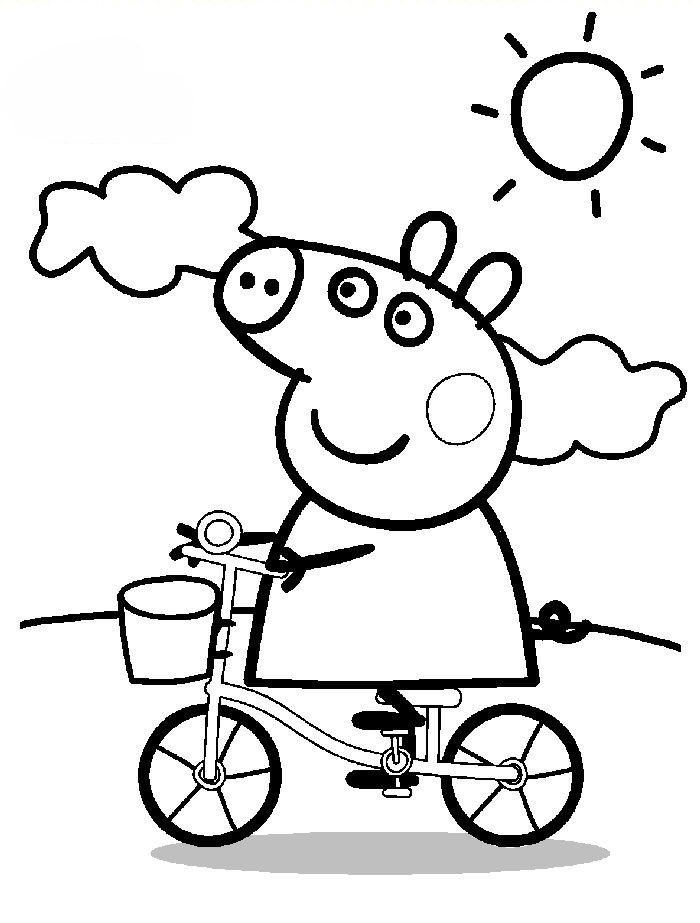 Desenho de Peppa Pig Andando de Bicicleta no Parque para Colorir