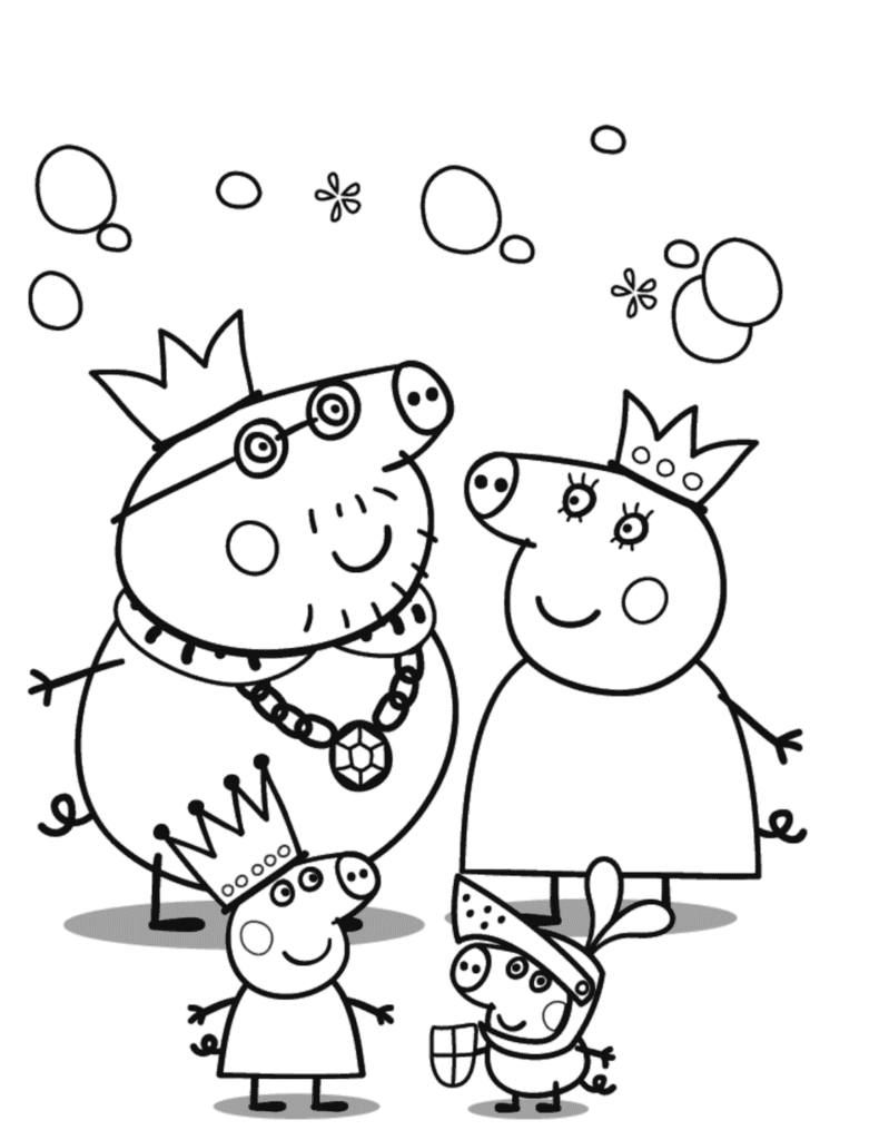 Desenho de Peppa Pig Família Real para Colorir Grátis