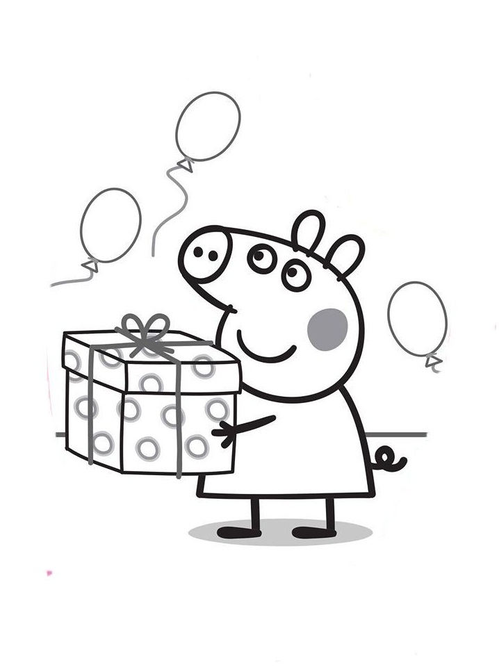 Desenho de Peppa Pig Ganhando Presente de Aniversário para Colorir