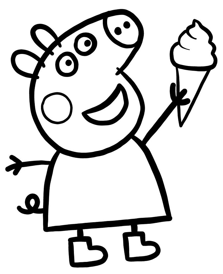 Desenho de Peppa Pig Segurando Sorvete Delicioso para Colorir Grátis