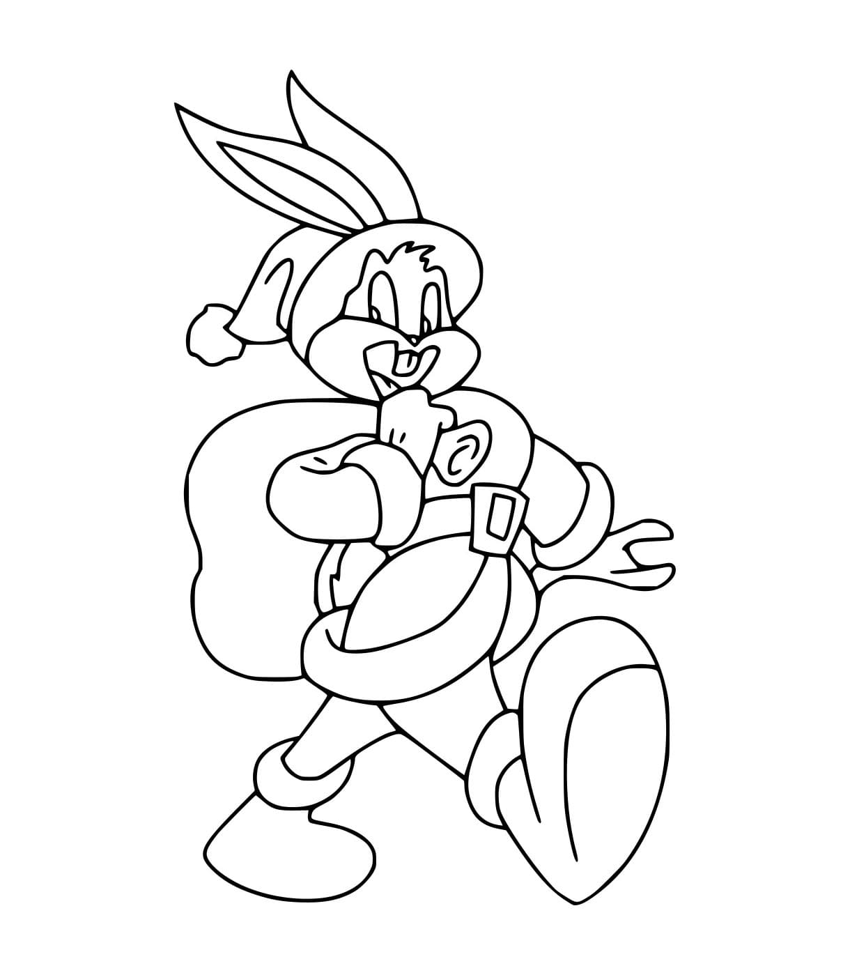 Desenho de Papai Noel Pernalonga Coelho Caminhando para Colorir
