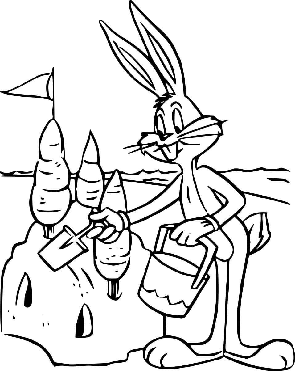 Desenho de Pernalonga Brincando de Areia para Colorir
