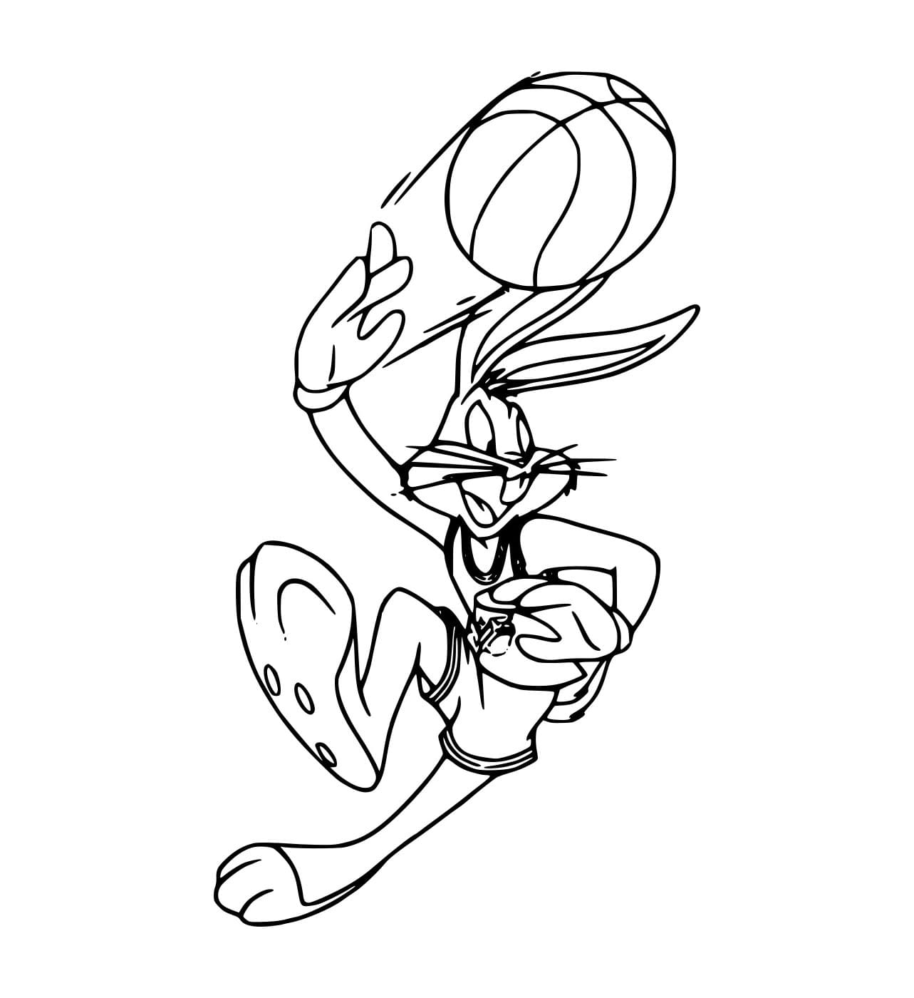 Desenho de Pernalonga Jogando Basquete para Colorir