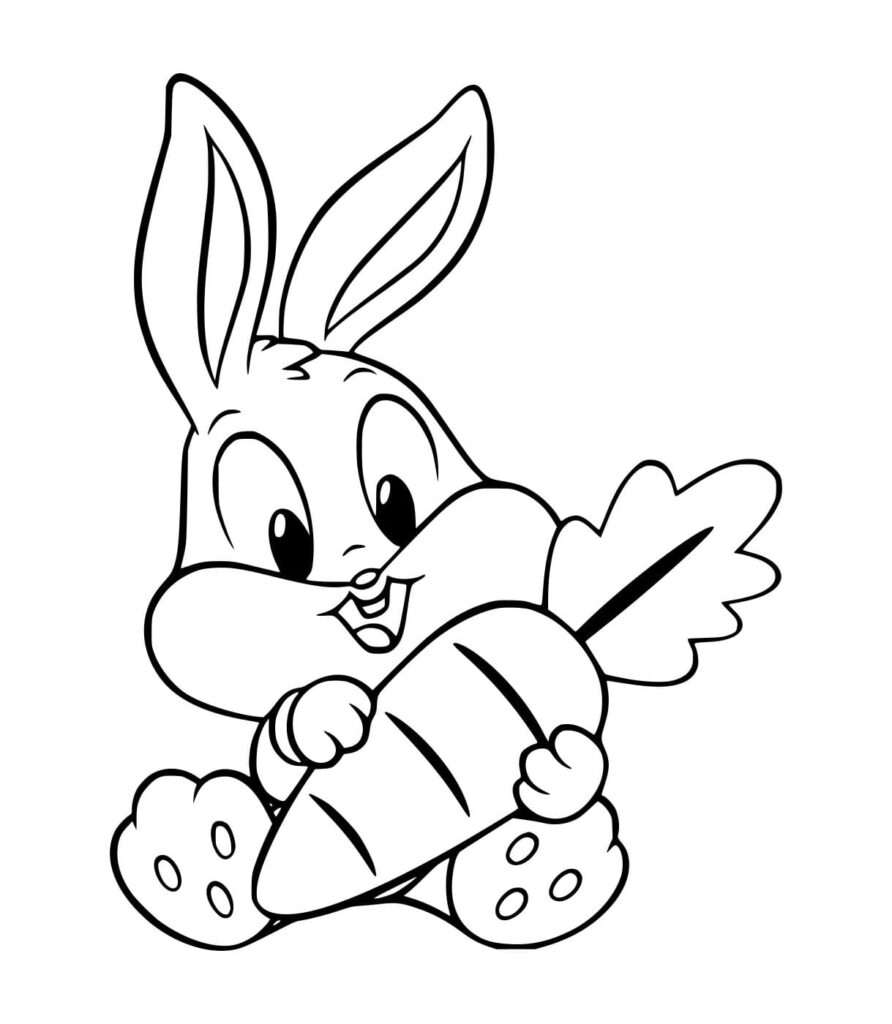 Desenho de Bebê Pernalonga Comendo Cenoura para Colorir