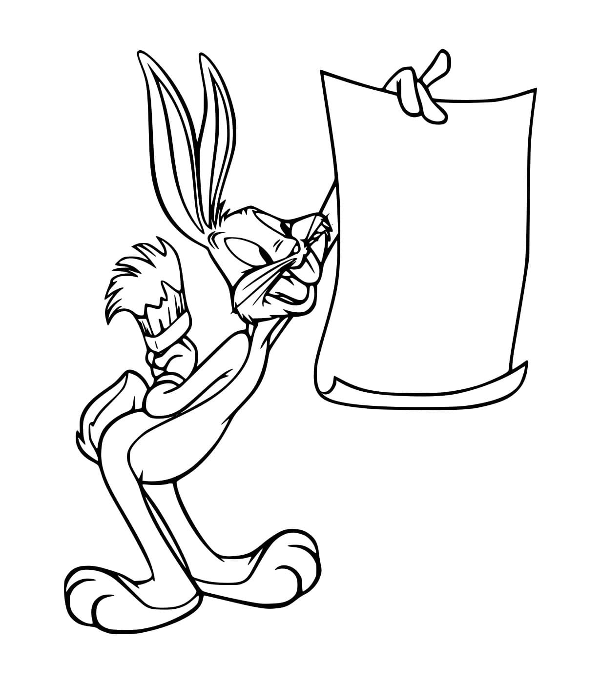 Desenho de Pernalonga Segurá um Poster para Colorir