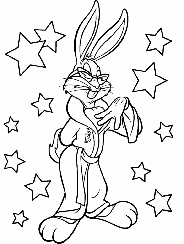 Desenho Pdf do Pernalonga Usando Roupão para Pintar Grátis