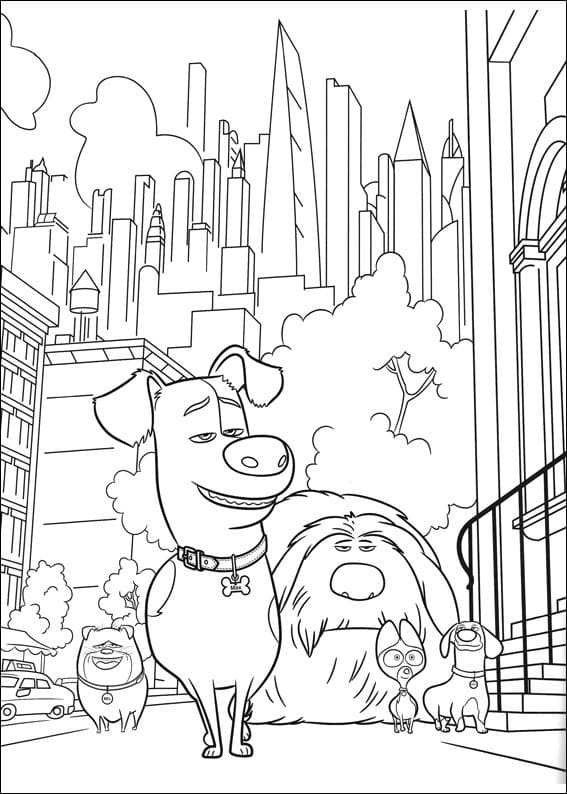 Desenho de Pets a Vida Secretá dos Bichos para Colorir com Giz de Cera