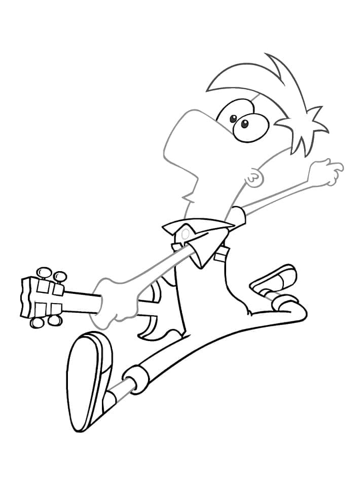 Desenho de Ferb Tocá Guitarra para Colorir