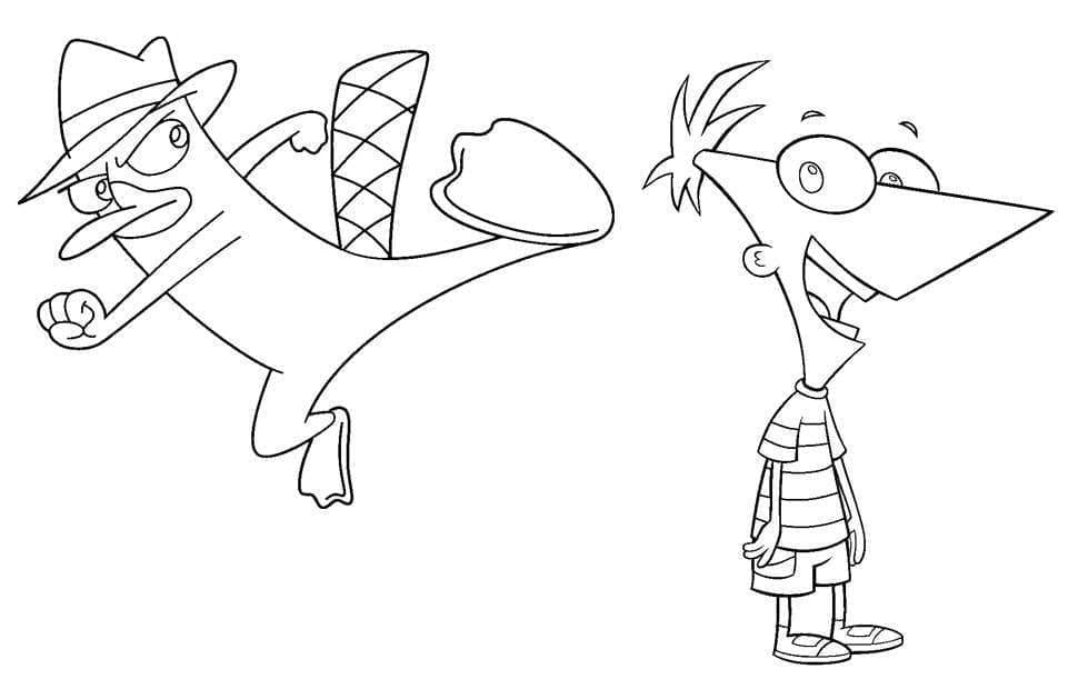 Desenho de Perry e Phineas para Colorir