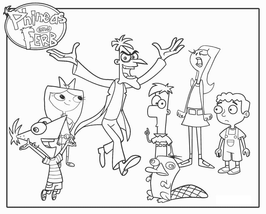 Desenho de Personagens de Phineas e Ferb para Colorir