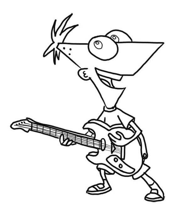Desenho de Phineas Tocá Guitarra para Colorir