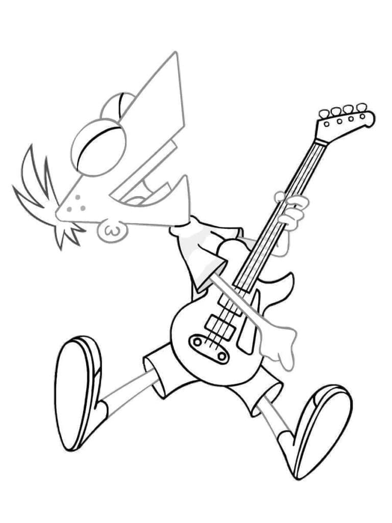 Desenho de Phineas Tocando Guitarra para Colorir