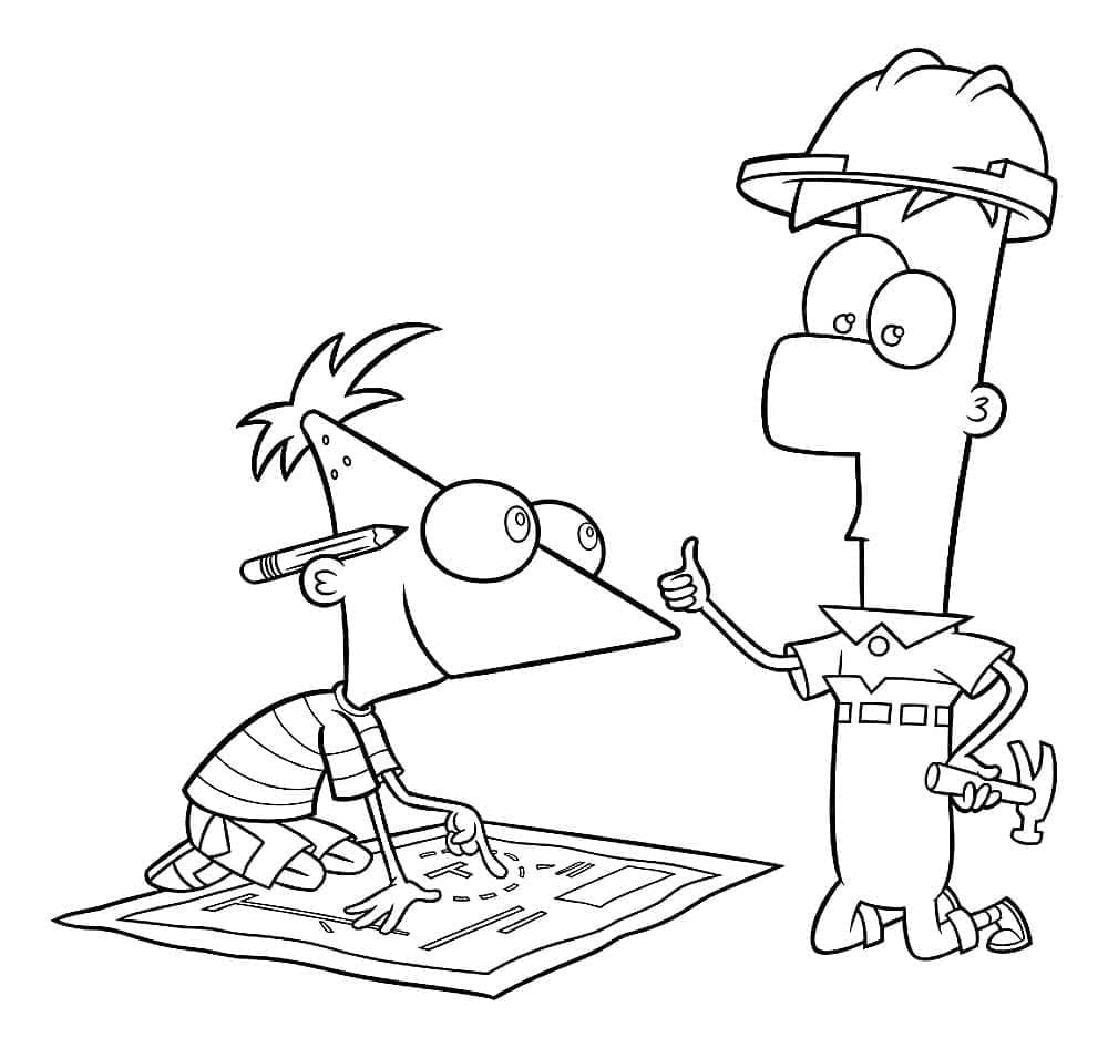 Desenho de Phineas com Ferb para Colorir