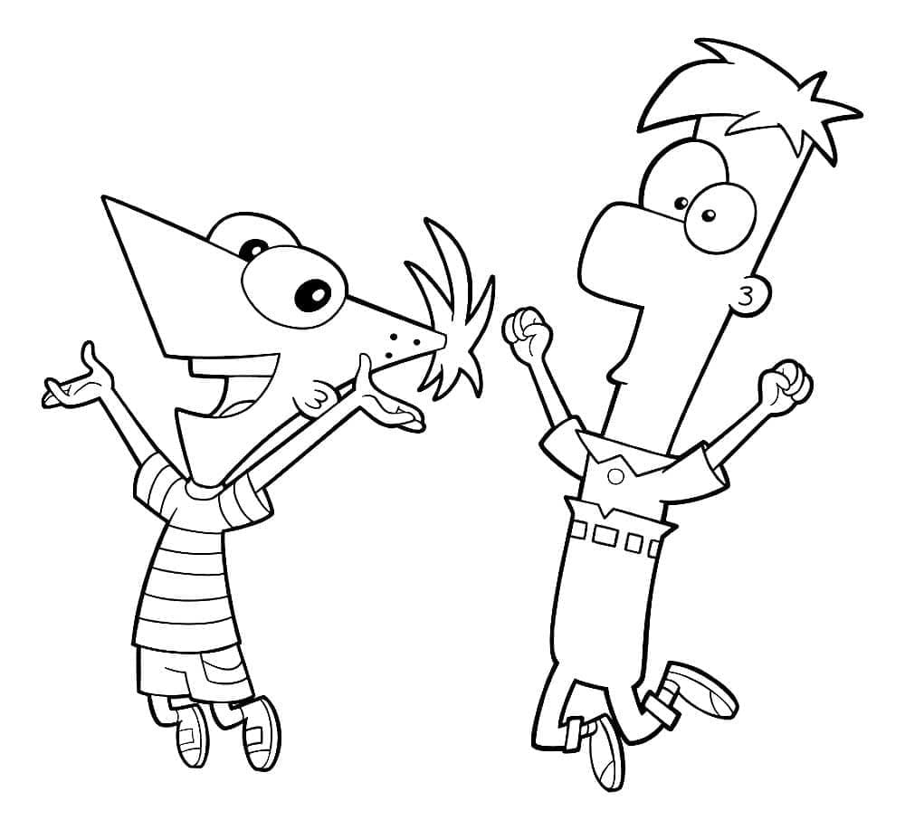 Desenho de Phineas e Ferb Alegres para Colorir