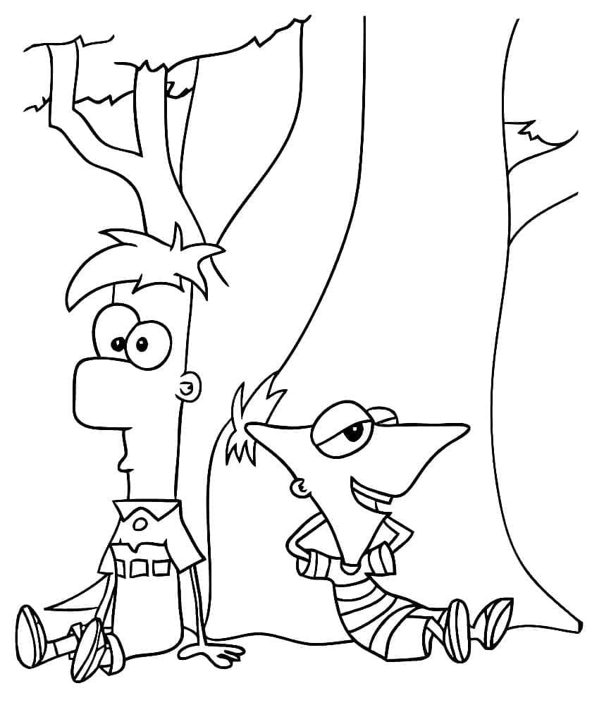 Desenho de Phineas e Ferb Relaxando para Colorir