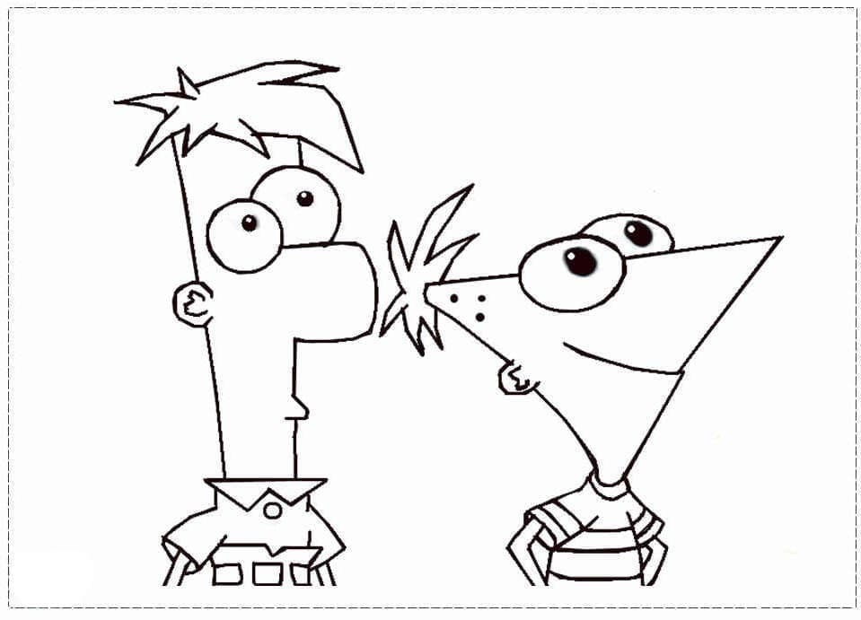 Desenho de Phineas e Ferb Sorridentes para Colorir