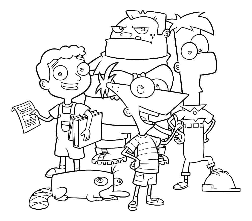 Desenho de Phineas e Ferb e Amigos para Colorir