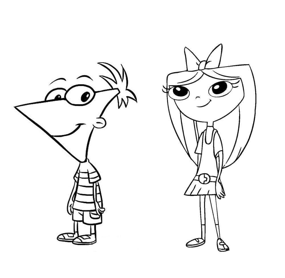 Desenho de Phineas e Isabella para Colorir
