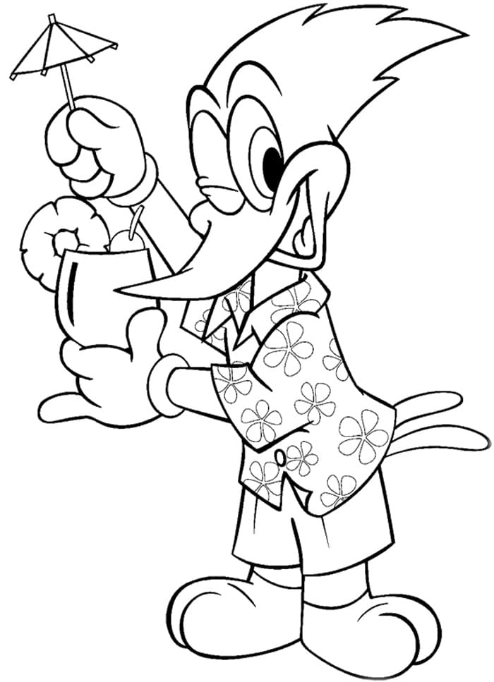 Desenho Picá Pau com Coquetel para Colorir