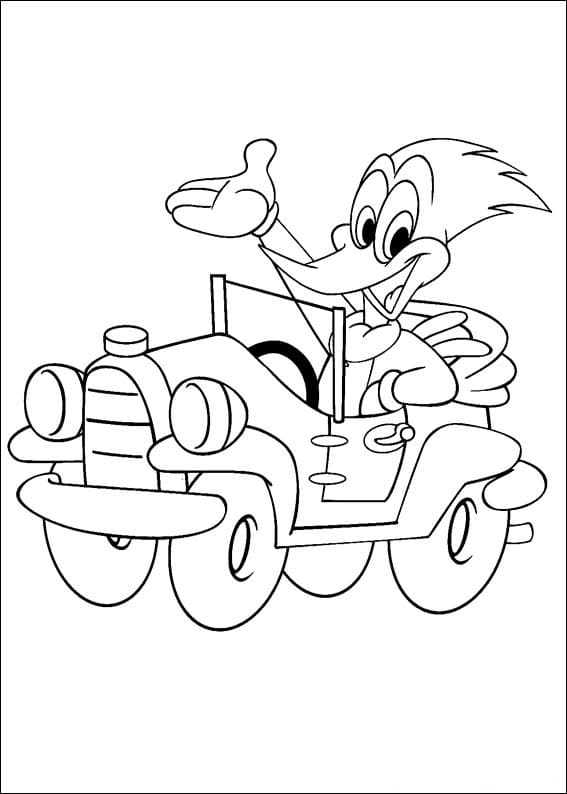 Desenho Picá Pau Dirigindo Carro para Colorir