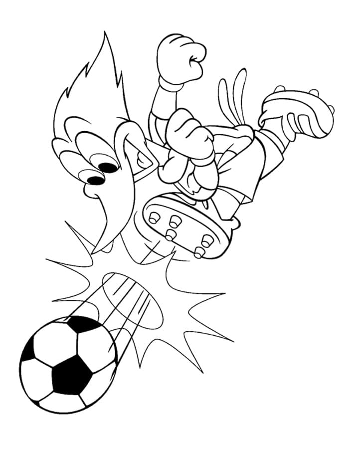 Desenho Picá Pau Jogando Futebol para Colorir