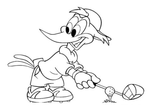 Desenho Pica Pau Jogando Golfe para Colorir