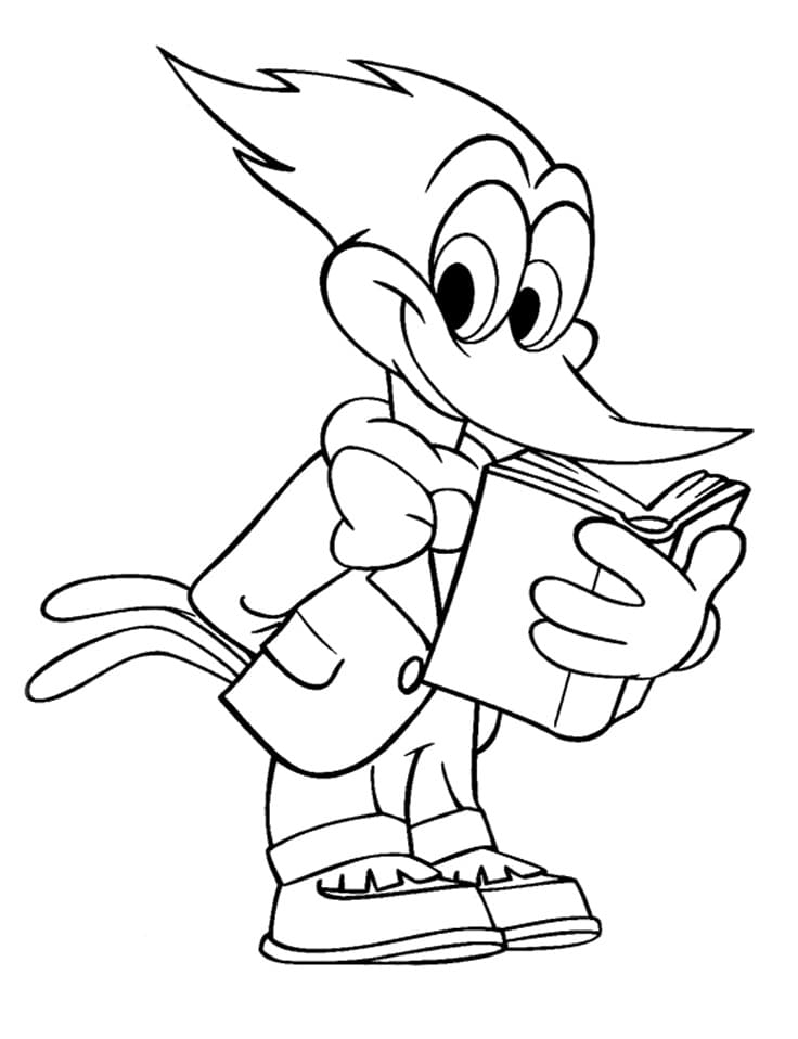 Desenho Picá Pau Lendo Livro para Colorir